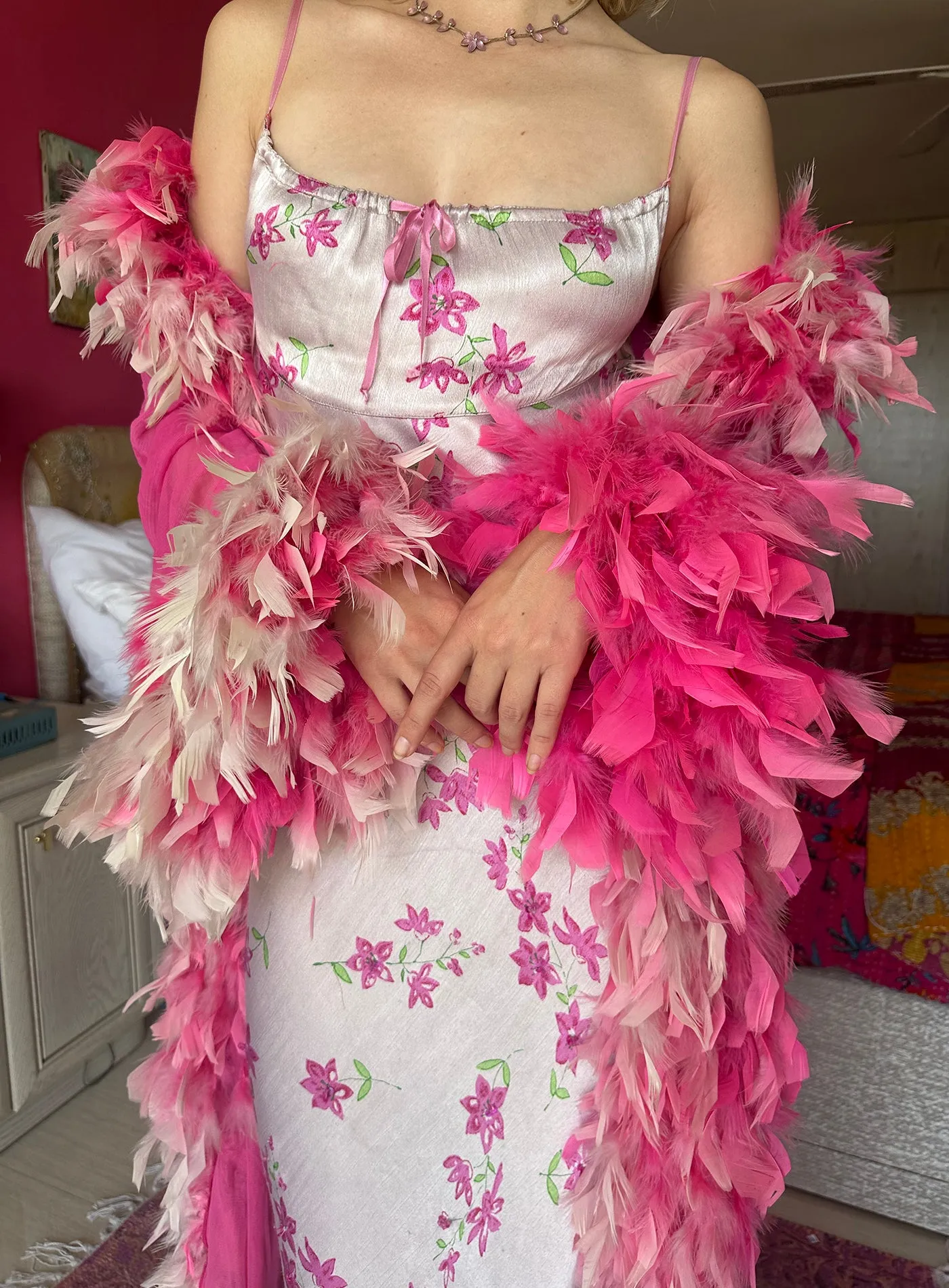 60s Fuchsia Feather Robe