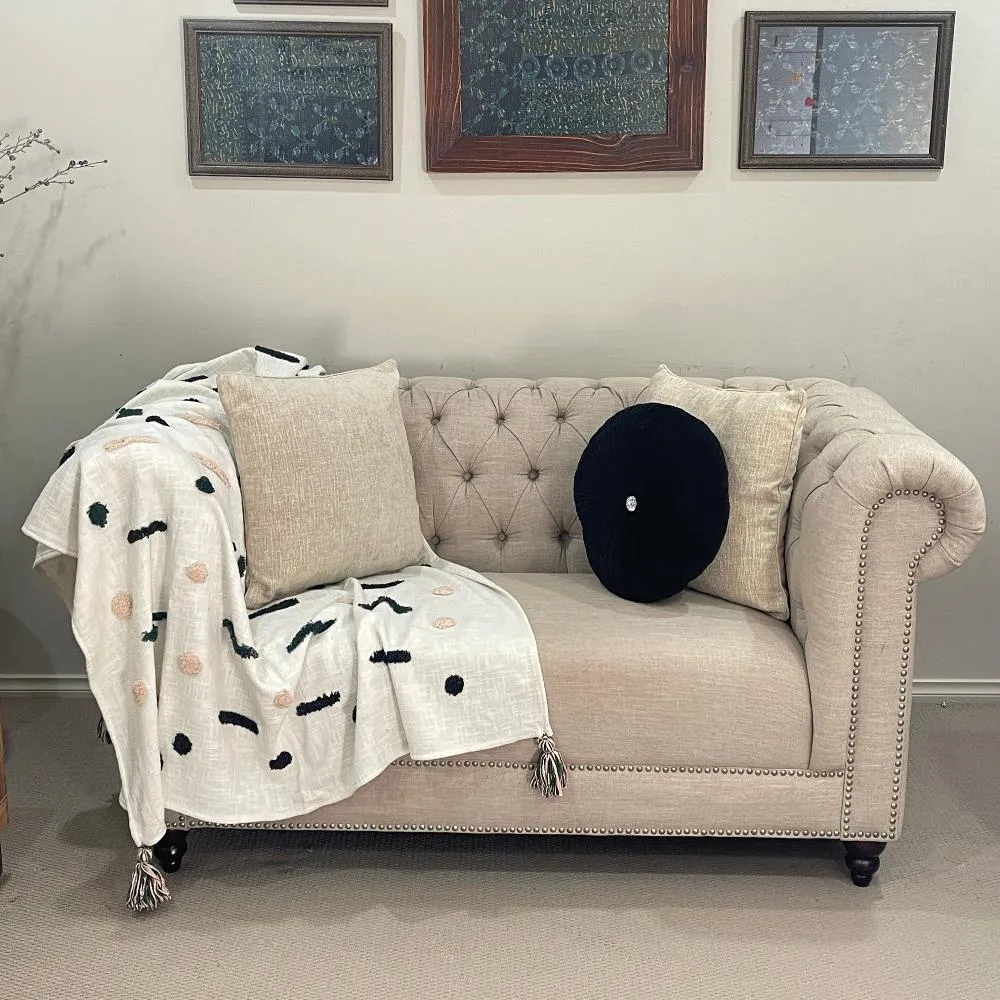 Bohemian Geometrical Dash Cotton Bedding Tufted Throw Blanket