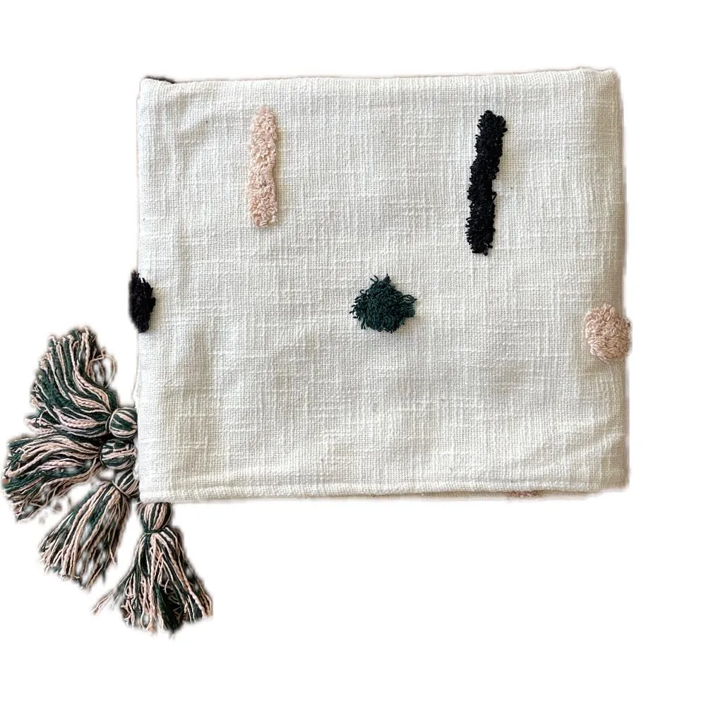 Bohemian Geometrical Dash Cotton Bedding Tufted Throw Blanket