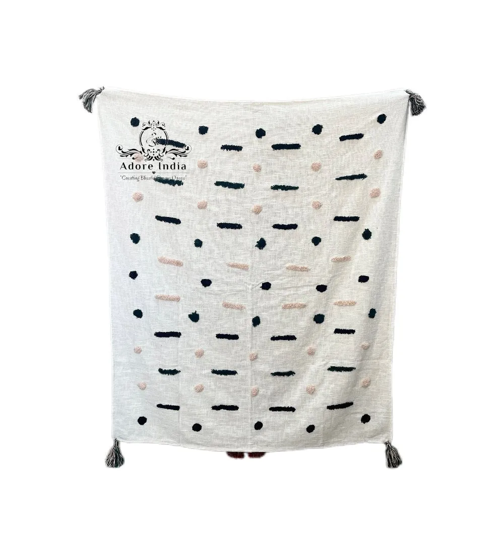 Bohemian Geometrical Dash Cotton Bedding Tufted Throw Blanket