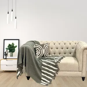 Bohemian Olive Cotton Tufted Bedding Throw Blanket