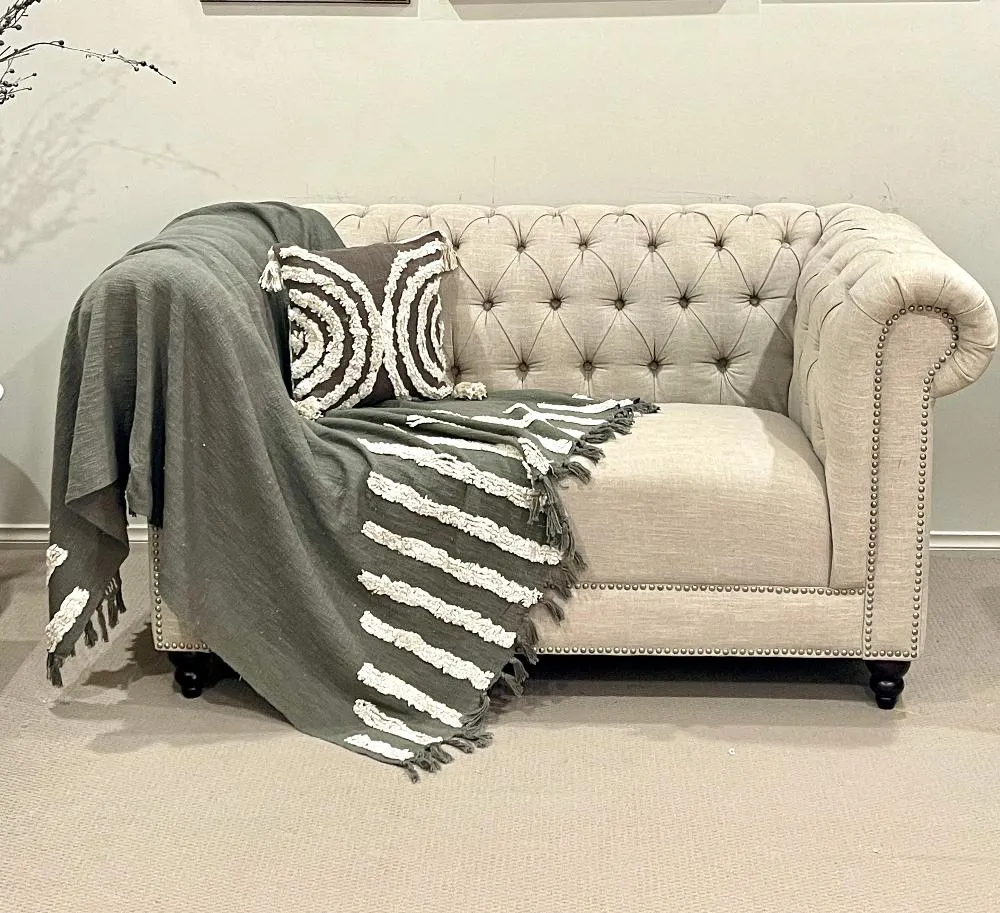 Bohemian Olive Cotton Tufted Bedding Throw Blanket