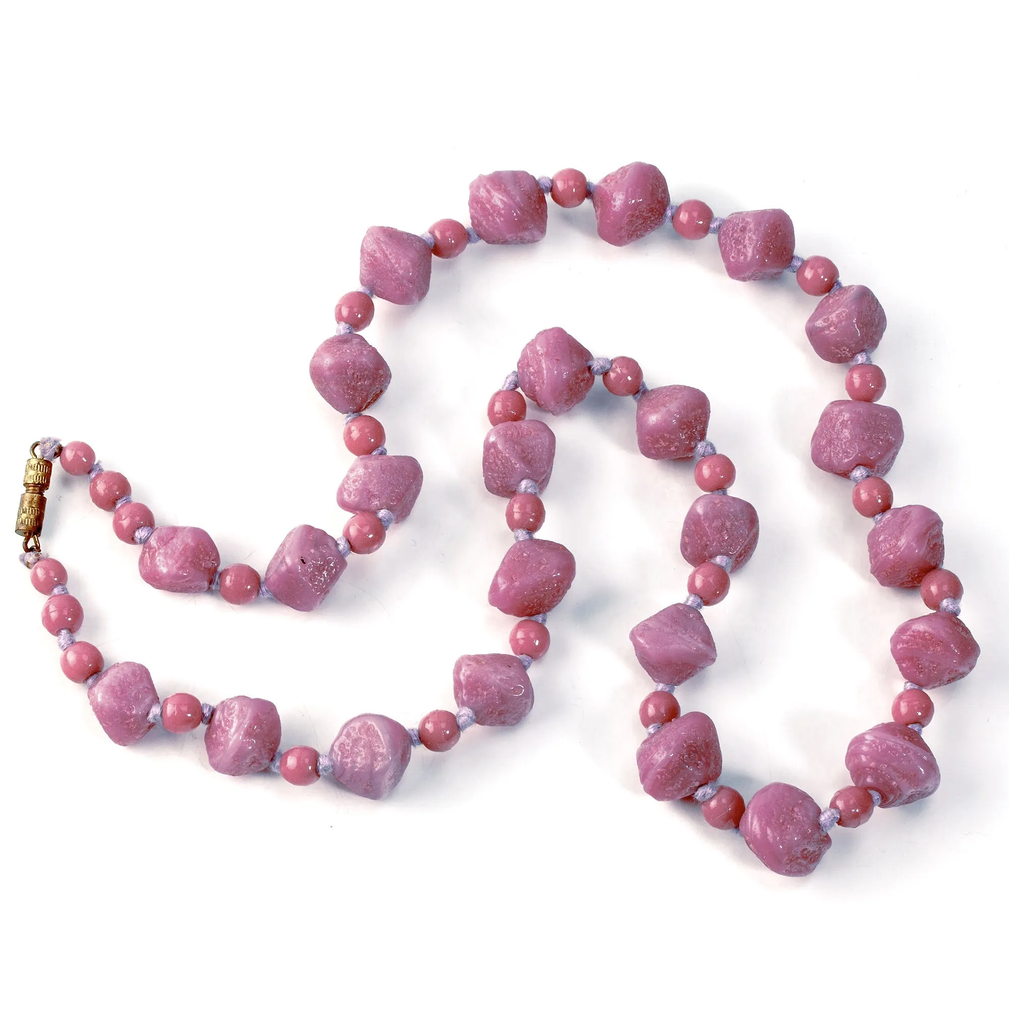 Lilac Pressed Glass Bead Necklace. 1920s-1930s Czechoslovakia. 23 inches. j-nlbg2191