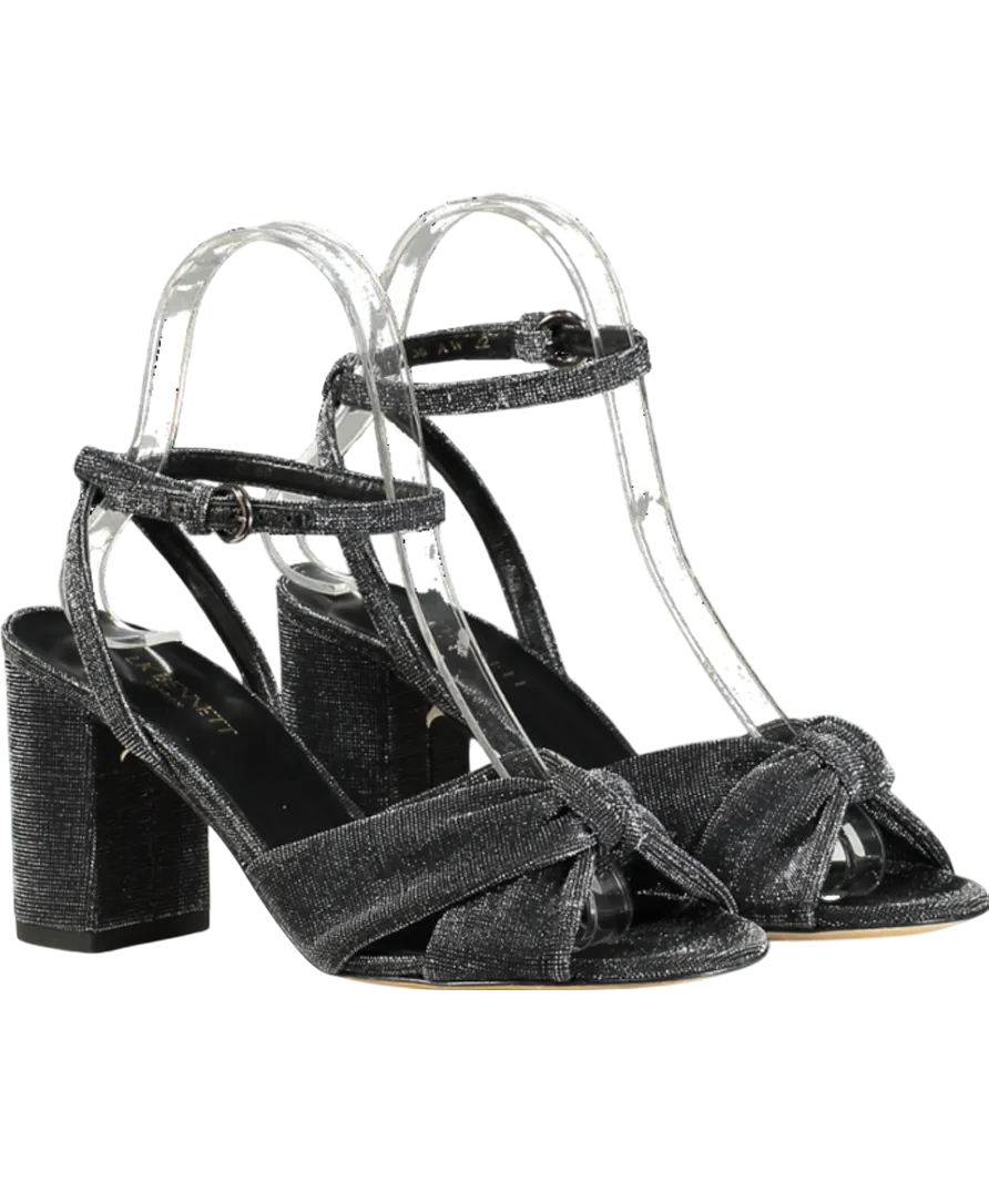 LK Bennett Black Eliana Pewter Knotted Round Heel Formal Sandals UK 3 EU 36 