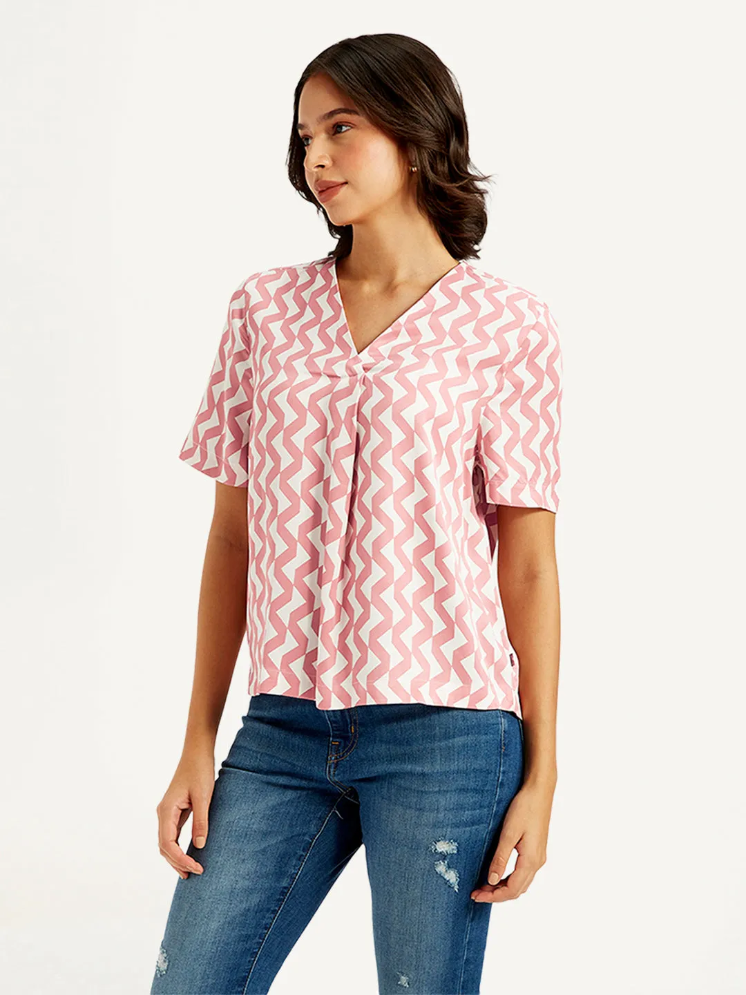 Women's Chevron Pink V-Neck Top