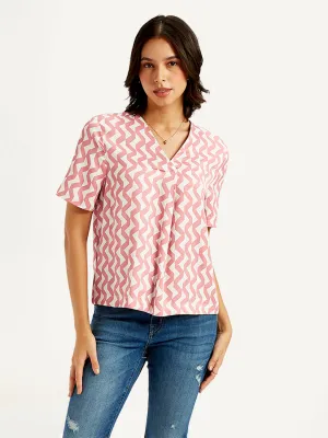 Women's Chevron Pink V-Neck Top