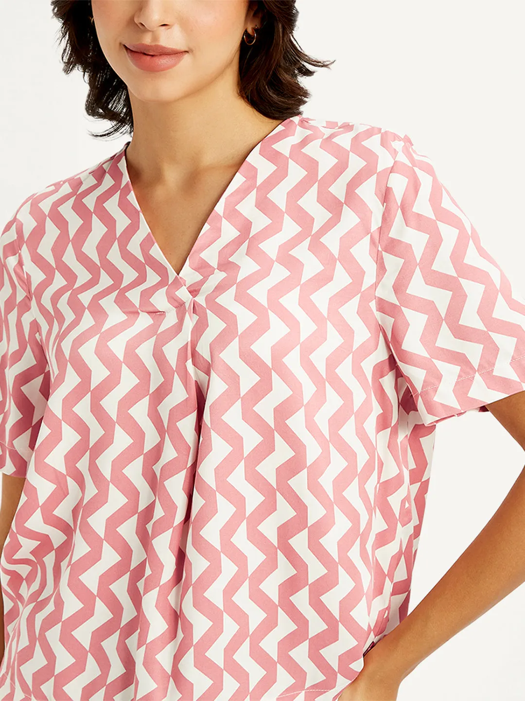 Women's Chevron Pink V-Neck Top