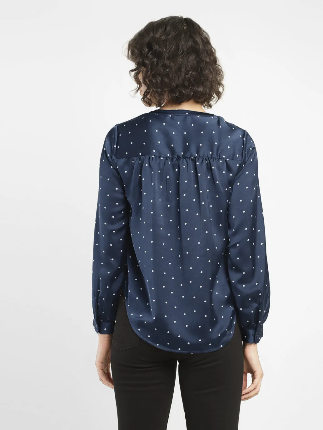 Women's Polka Dot Navy Split Neck Top