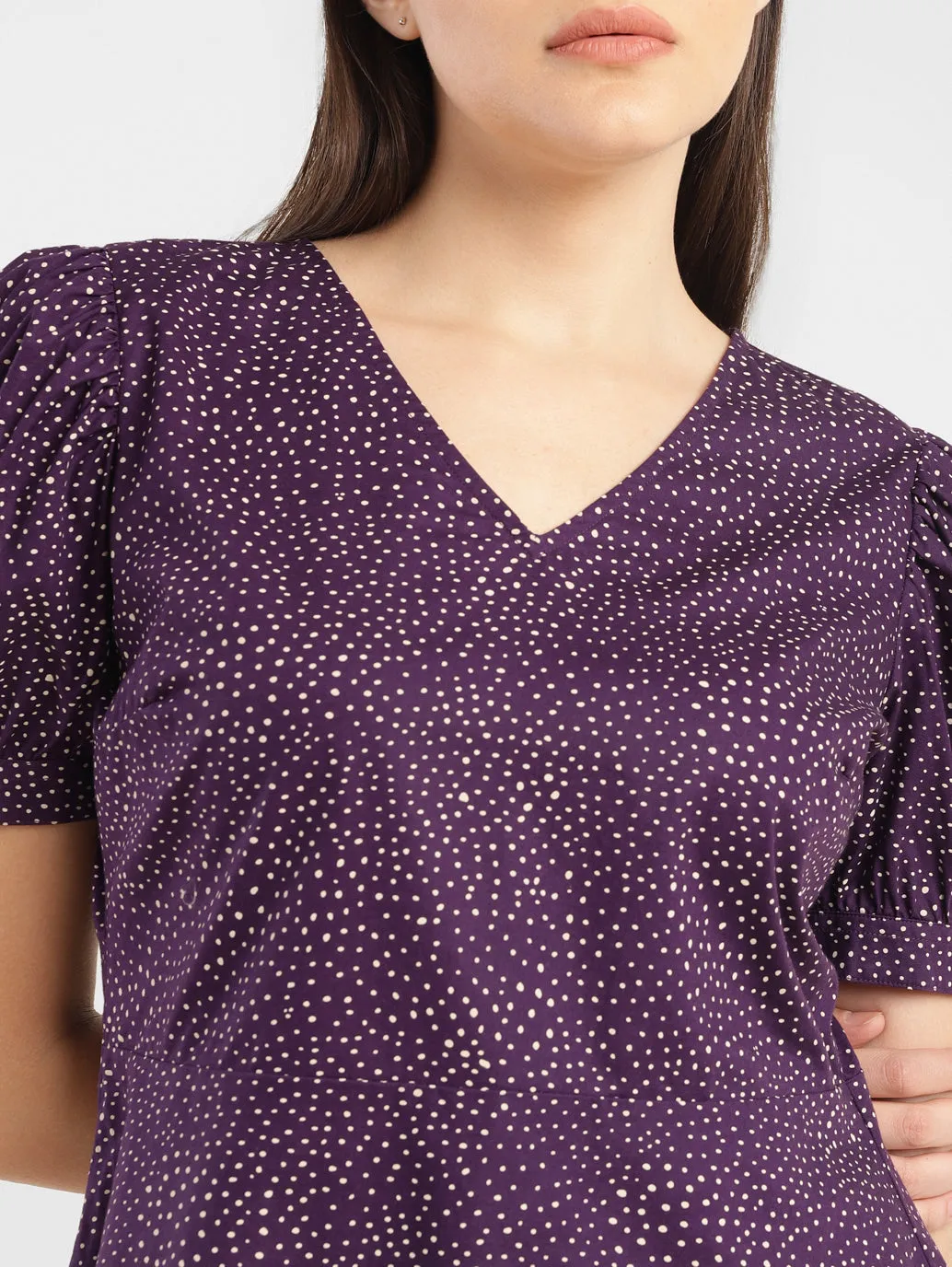 Women's Printed Purple V Neck Top