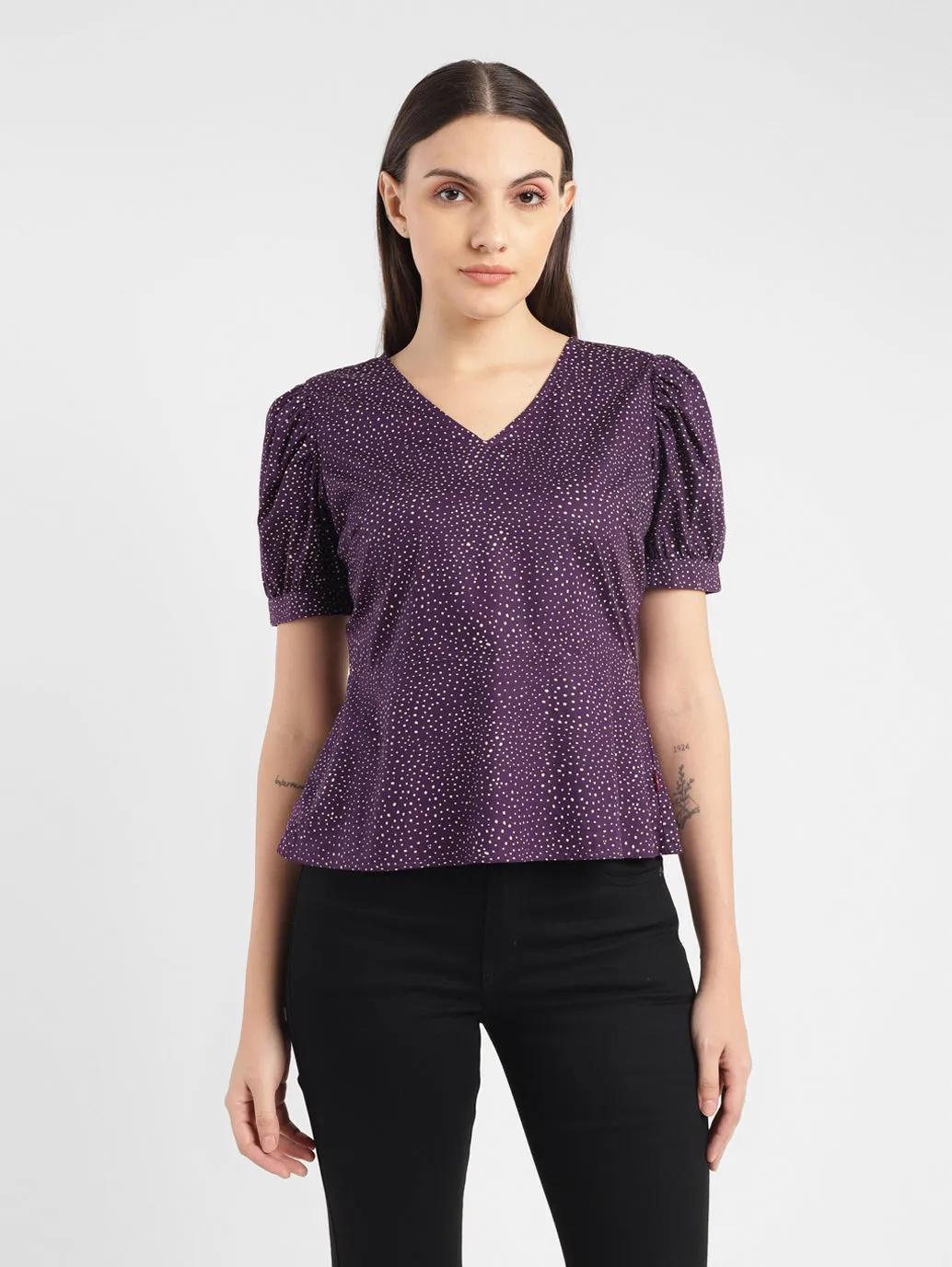 Women's Printed Purple V Neck Top