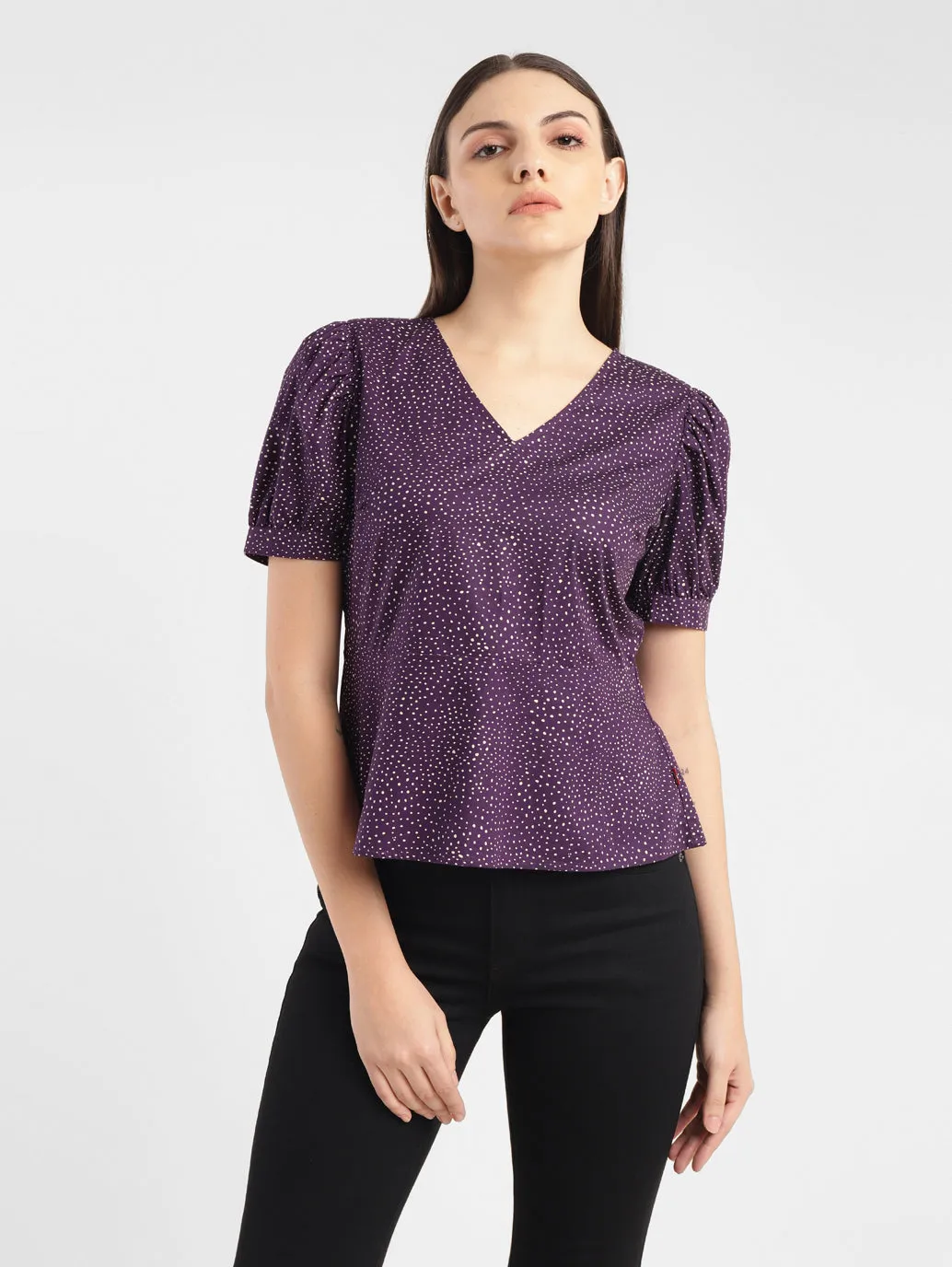 Women's Printed Purple V Neck Top
